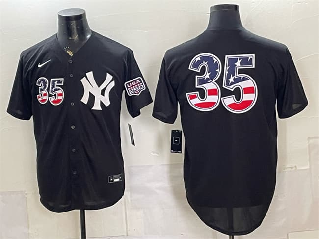 Men's New York Yankees #35 Cody Bellinger Black 2026 USA 250 Fourth of July Home Stadium Stitched Baseball Jersey