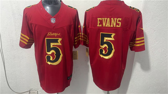 Men's San Francisco 49ers #5 Mike Evans Red Gold 2026 F.U.S.E. “Rivalries” Vapor Limited Football Stitched Jersey
