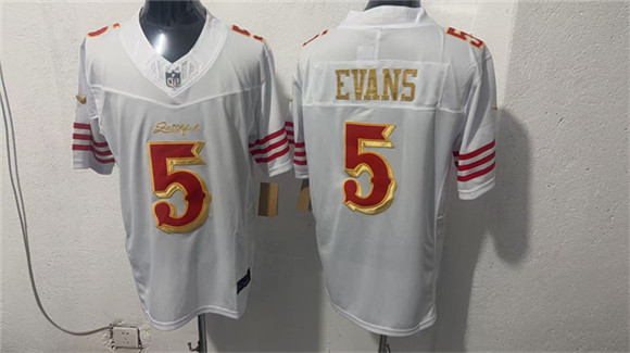 Men's San Francisco 49ers #5 Mike Evans White Gold 2026 F.U.S.E. “Rivalries” Vapor Limited Football Stitched Jersey