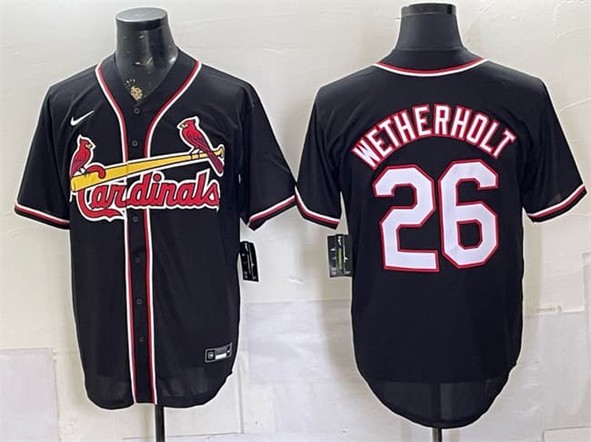 Men's St. Louis Cardinals #26 JJ Wetherholt 2026 Fashion Replica Black Out Stitched Baseball Jersey