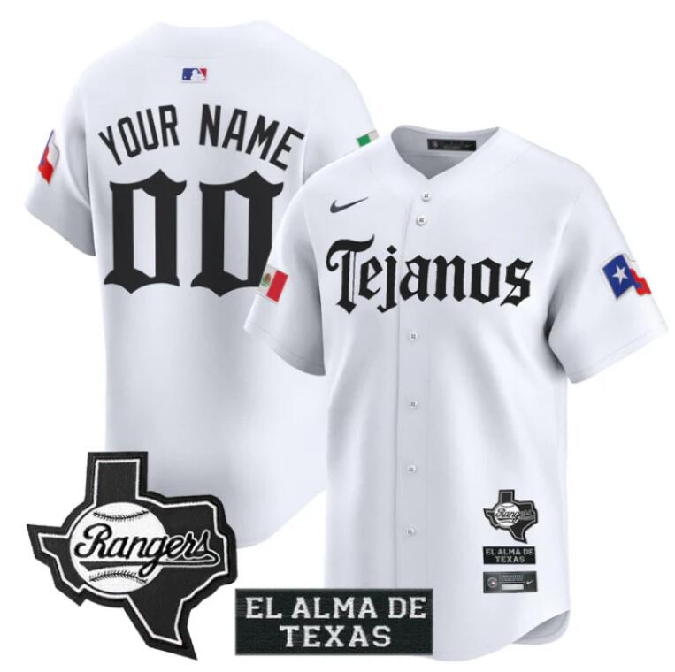 Custom Texas Rangers Mexico Tejano Barrio Style Vapor Limited Stitched White Jersey