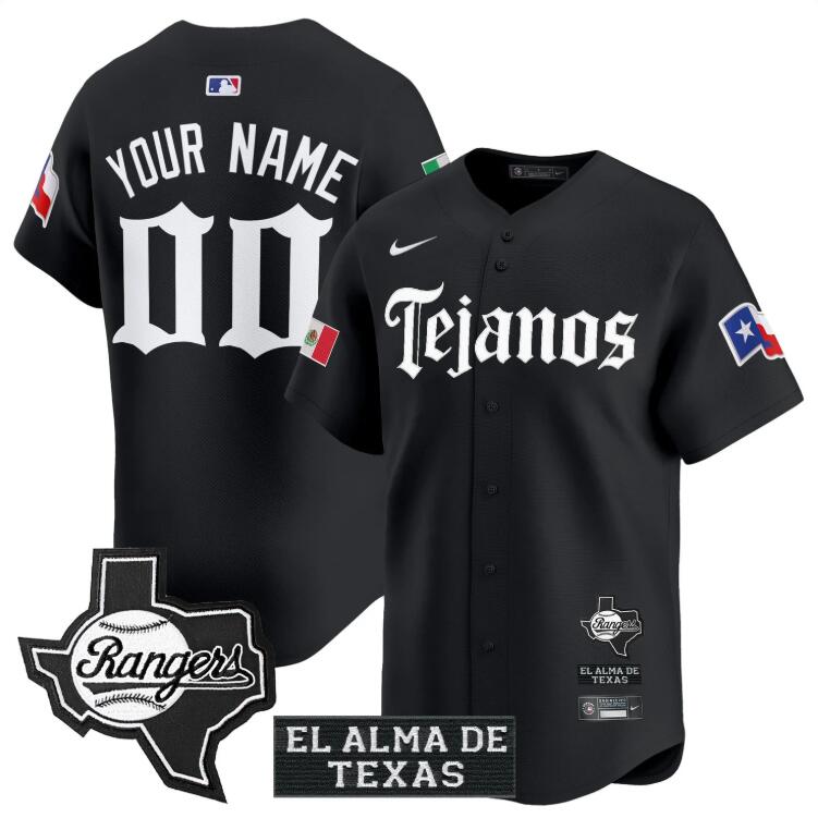 Custom Texas Rangers Mexico Tejano Barrio Style Vapor Premier Limited All Stitched Black Jersey