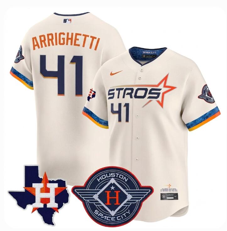 Men's Houston Astros #41 Spencer Arrighetti 2025 City Connect Texas Patch Vapor Premier Limited All Stitched Jersey