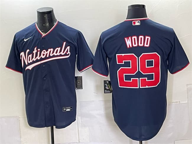 Men's Washington Nationals #29 James Wood Navy Stitched Baseball Jersey