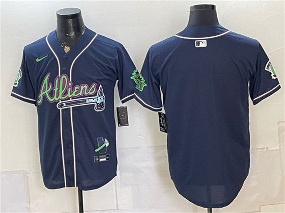 Men's Atlanta Braves Blank Navy Galaxy With Outkast Patch Vapor Limited Stitched Baseball Jersey