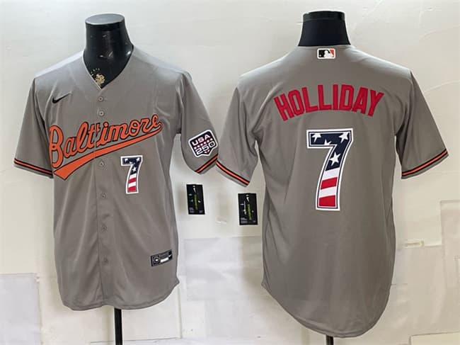 Men's Baltimore Orioles #7 Jackson Holliday Gray USA 250 Fourth of July Home Stitched Baseball Jersey