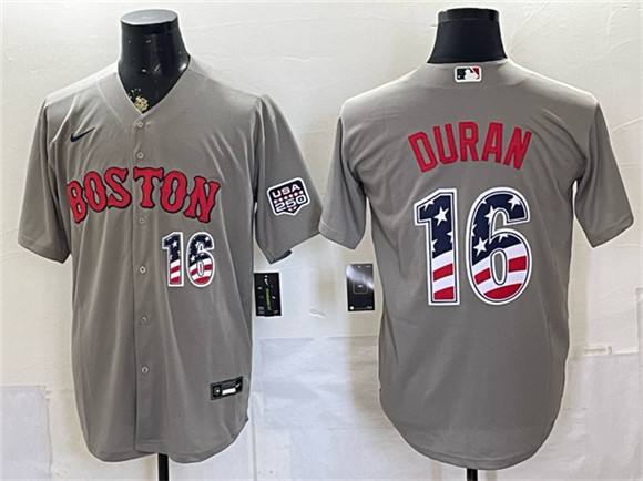 Men's Boston Red Sox #16 Jarren Duran Gray 2026 USA 250 Fourth of July Home Stitched Baseball Jersey