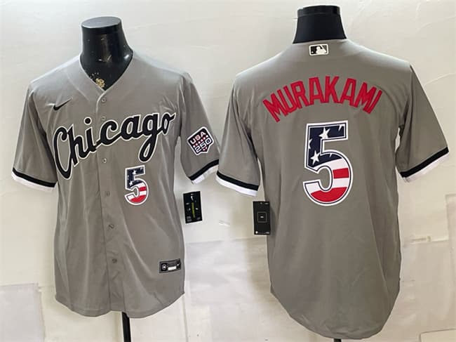 Men's Chicago White Sox #5 Munetaka Murakami Gray 2026 USA 250 Fourth of July Stitched Baseball Jersey
