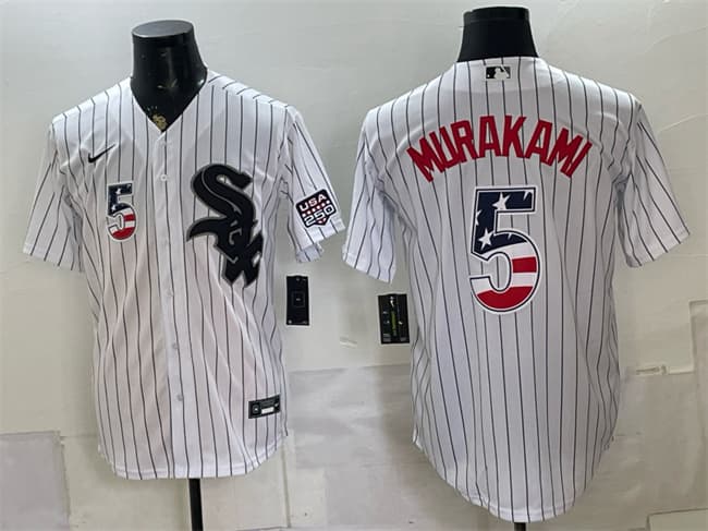 Men's Chicago White Sox #5 Munetaka Murakami White 2026 USA 250 Fourth of July Stitched Baseball Jersey