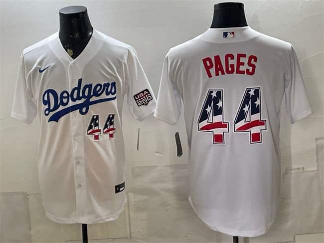 Men's Los Angeles Dodgers #44 Andy Pages White USA 250 Fourth of July Home Stitched Baseball Jersey