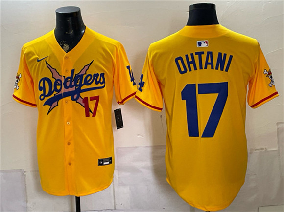 Men's Los Angeles Dodgers x One Piece #17 Shohei Ohtani Yellow Vapor Premier Limited Stitched Baseball Jersey
