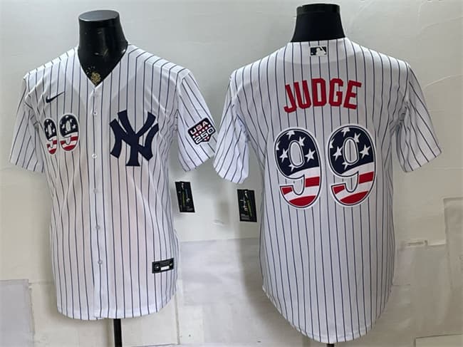 Men's New York Yankees #99 Aaron Judge White USA 250 Fourth of July Home Stadium Stitched Baseball Jersey