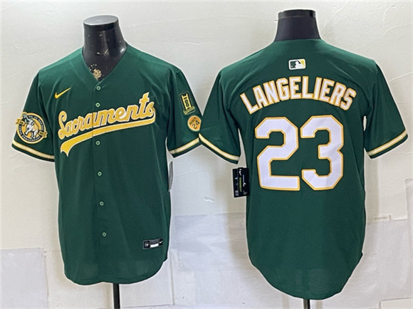 Men's Oakland Athletics #23 Shea Langeliers 2026 Green Alternate Sacramento Celebrating 125 Years Vapor Limited Stitched Baseball Jersey