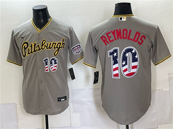 Men's Pittsburgh Pirates #10 Bryan Reynolds Grey USA 250 Fourth of July Stitched Baseball Jersey