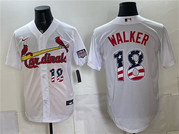 Men's St. Louis Cardinals #18 Jordan Walker White USA 250 Fourth of July Stitched Baseball Jersey