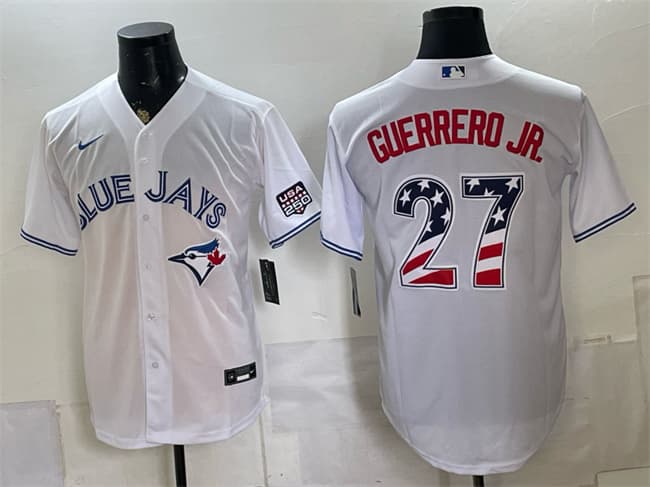 Men's Toronto Blue Jays #27 Vladimir Guerrero Jr. White 2026 USA 250 Fourth of July Stitched Baseball Jersey