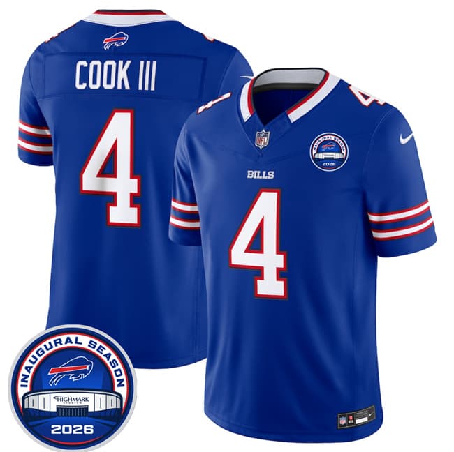 Men's Buffalo Bills #4 James Cook III Blue F.U.S.E. 2026 Inaugural Season at Highmark Stadium Football Stitched Jersey