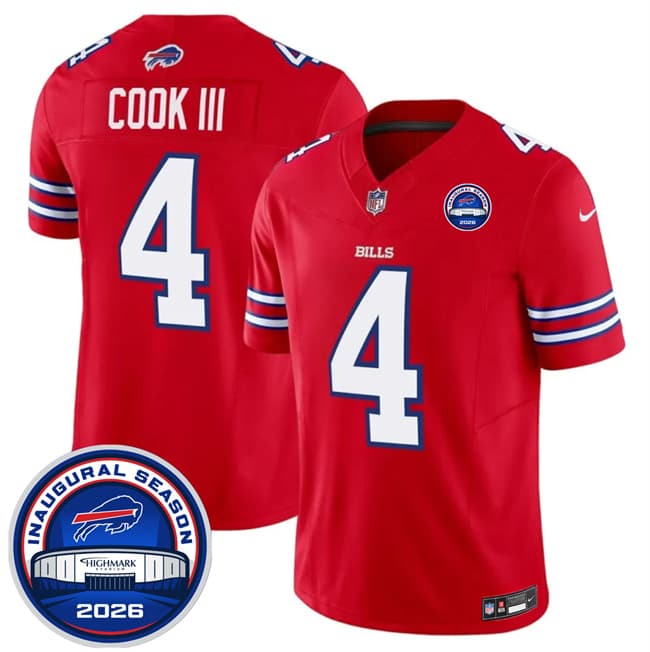 Men's Buffalo Bills #4 James Cook III Red F.U.S.E. 2026 Inaugural Season at Highmark Stadium Football Stitched Jersey