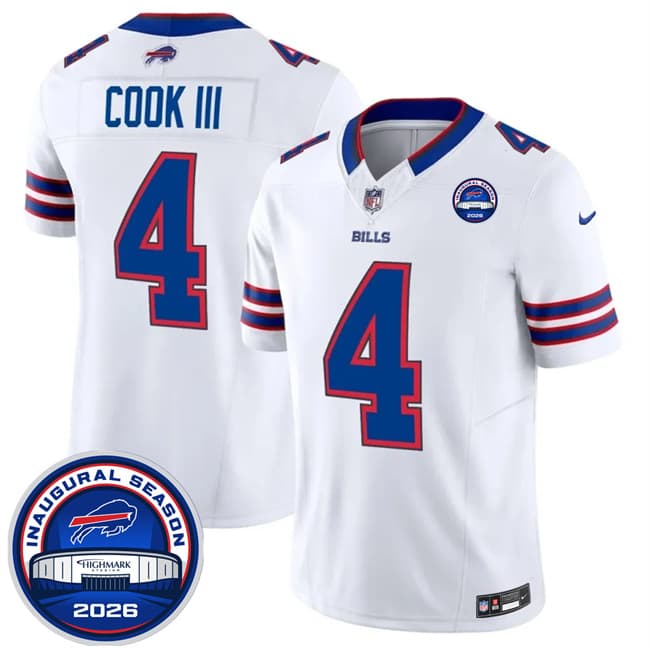 Men's Buffalo Bills #4 James Cook III White F.U.S.E. 2026 Inaugural Season at Highmark Stadium Football Stitched Jersey