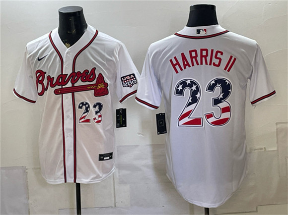 Men's Atlanta Braves #23 Michael Harris II White USA 250 Fourth of July Home Stadium Stitched Baseball Jersey