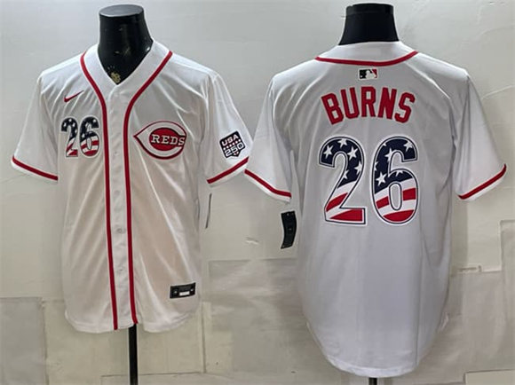 Men's Cincinnati Reds #26 Chase Burns White 2026 USA 250 Fourth of July Home Stitched Jersey