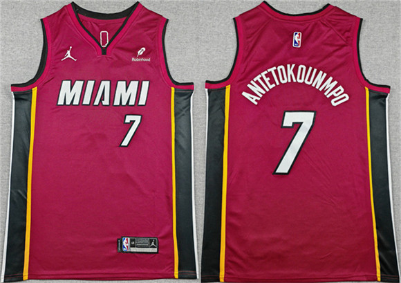 Men's Miami Heat #7 Giannis Antetokounmpo Red 2025 Statement Edition Swingman Stitched Basketball Jersey