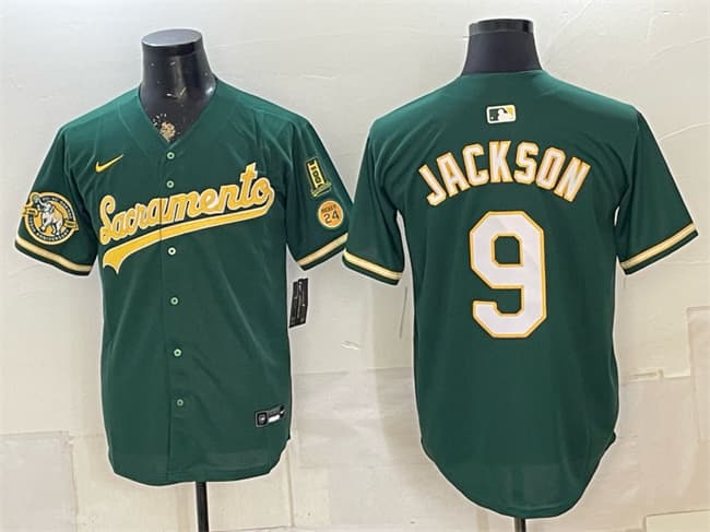 Men's Oakland Athletics #9 Reggie Jackson 2026 Green Alternate Sacramento Celebrating 125 Years Vapor Limited Stitched Baseball Jersey