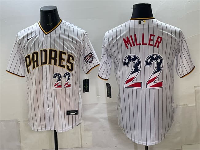 Men's San Diego Padres #22 Mason Miller White USA 250 Fourth of July Home Stitched Baseball Jersey