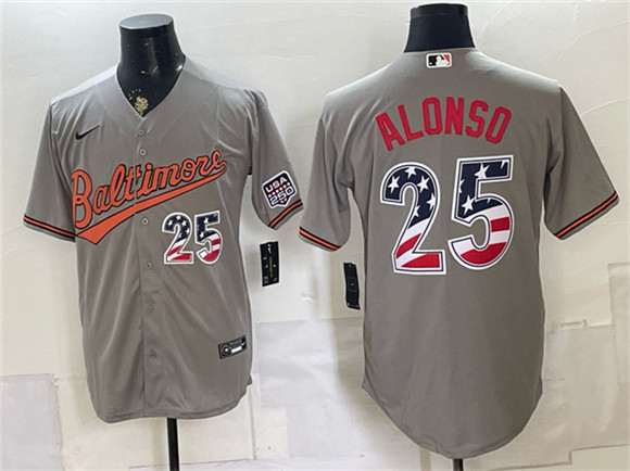 Men's Baltimore Orioles #25 Pete Alonso Gray USA 250 Fourth of July Home Stitched Baseball Jersey