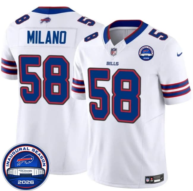 Men's Buffalo Bills #58 Matt Milano White F.U.S.E. 2026 Inaugural Season at Highmark Stadium Football Stitched Jersey