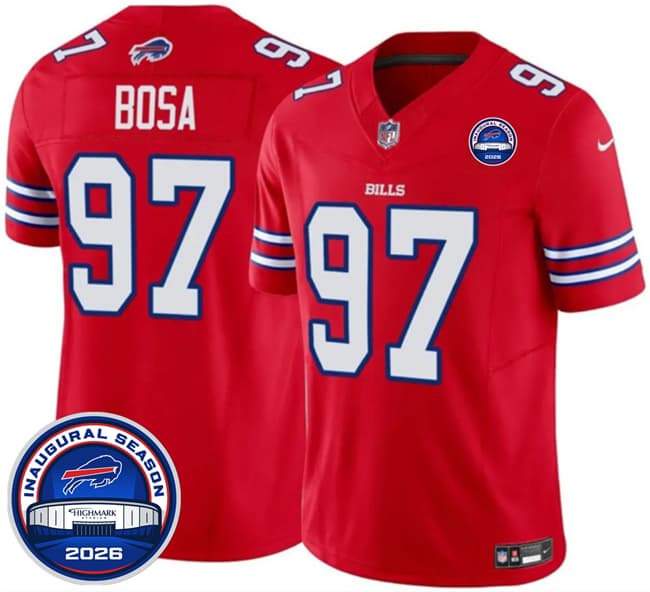 Men's Buffalo Bills #97 Joey Bosa Red F.U.S.E. 2026 Inaugural Season at Highmark Stadium Football Stitched Jersey