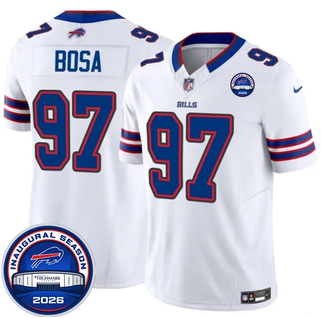 Men's Buffalo Bills #97 Joey Bosa White F.U.S.E. 2026 Inaugural Season at Highmark Stadium Football Stitched Jersey
