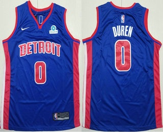 Men's Detroit Pistons #0 Jalen Duren Blue Icon Sponsor Edition Stitched Jersey