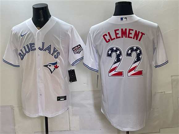 Men's Toronto Blue Jays #22 Ernie Clement White 2026 USA 250 Fourth of July Stitched Baseball Jersey