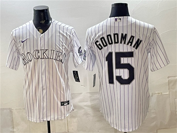 Men's Colorado Rockies #15 Hunter Goodman White Home Stitched Baseball Jersey