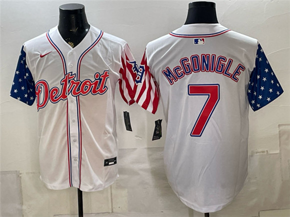 Men's Detroit Tigers #7 Kevin McGonigle 2026 White USA Flag Vapor Premier Limited Stitched Baseball Jersey