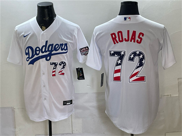 Men's Los Angeles Dodgers #72 Miguel Rojas White USA 250 Fourth of July Home Stitched Baseball Jersey