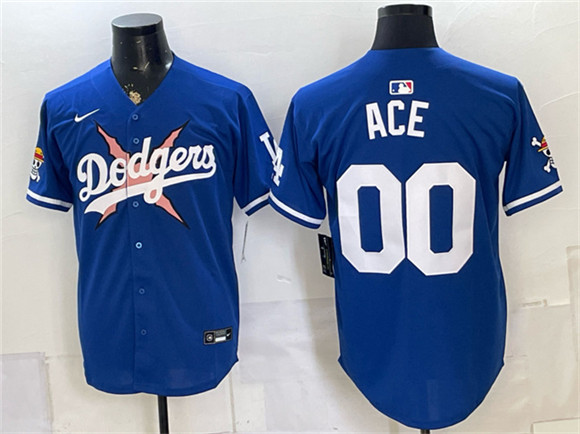 Men's Los Angeles Dodgers x One Piece #00 Ace Royal Vapor Premier Limited Stitched Baseball Jersey