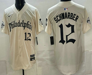 Men's Philadelphia Phillies #12 Kyle Schwarber Cream Gothic Vapor Limited Stitched Jersey