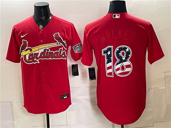 Men's St. Louis Cardinals #18 Jordan Walker Red USA 250 Fourth of July Stitched Baseball Jersey