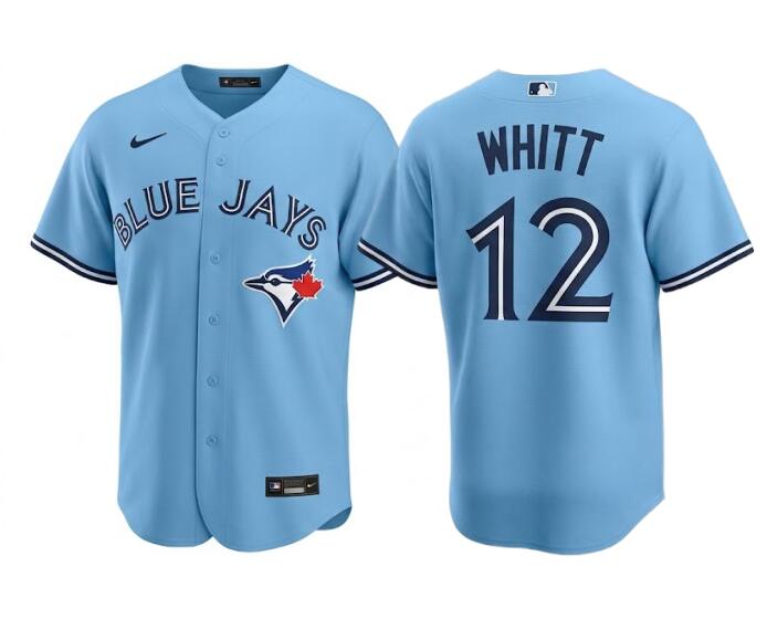 Men's Toronto Blue Jays #12 Ernie Whitt Light Blue Replica Powder Alternate Stitched Jersey