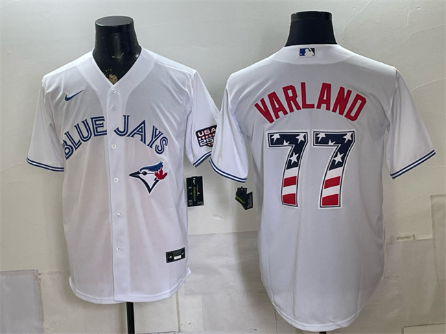 Men's Toronto Blue Jays #77 Louis Varland White 2026 USA 250 Fourth of July Stitched Baseball Jersey