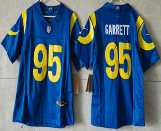 Women's Los Angeles Rams #95 Myles Garrett Limited Blue FUSE Vapor Jersey