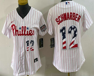 Women's Philadelphia Phillies #12 Kyle Schwarber White USA 250 Fourth of July Home Stitched Jersey