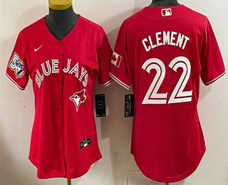 Women's Toronto Blue Jays #22 Ernie Clement Red 50 Seasons Patch Stitched Jersey