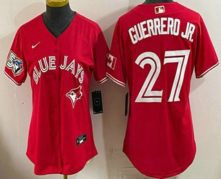 Women's Toronto Blue Jays #27 Vladimir Guerrero Jr Red 50 Seasons Patch Stitched Jersey