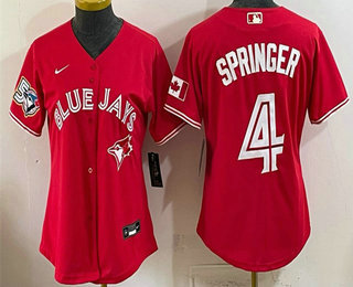 Women's Toronto Blue Jays #4 George Springer Red 50 Seasons Patch Stitched Jersey