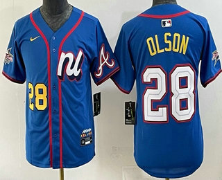 Youth Atlanta Braves #28 Matt Olson Number Blue 2025 All Star Limited Stitched Jersey