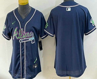 Youth Atlanta Braves Blank Navy Galaxy With Outkast Patch Vapor Limited Stitched Jersey