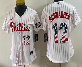 Youth Philadelphia Phillies #12 Kyle Schwarber White USA 250 Fourth of July Home Stitched Jersey